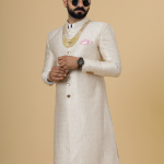 Stunning Beige Banarasi Brocade Achkan with Soft Pink Churidar | Father Son Combo | Perfect for Grooms